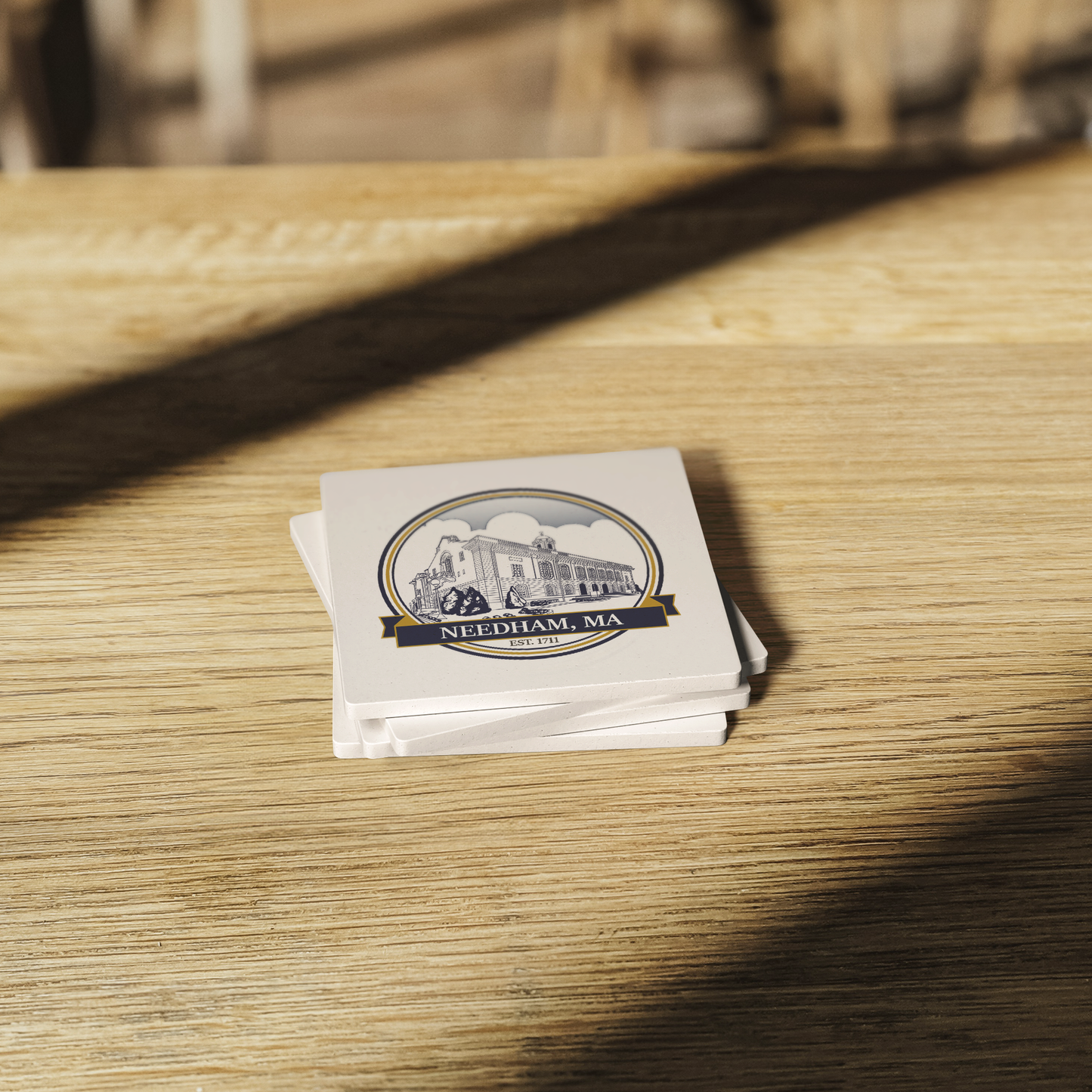 Needham_Town_Hall_Stone_Coasters_SquareStoneCoaster_WoodTable_AS_Mockup.png
