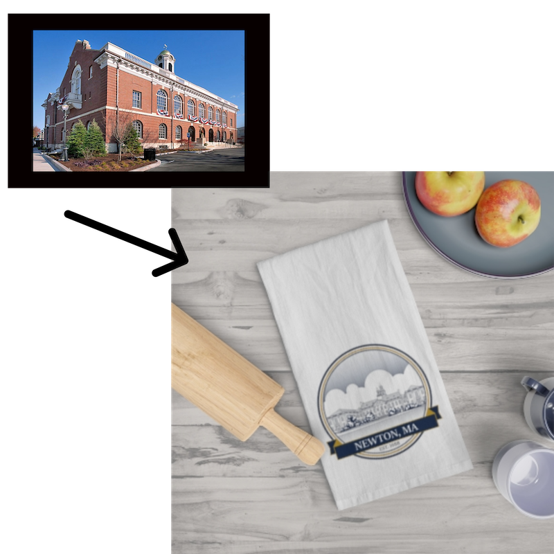 Town Icon: Flour Sack Tea Towel